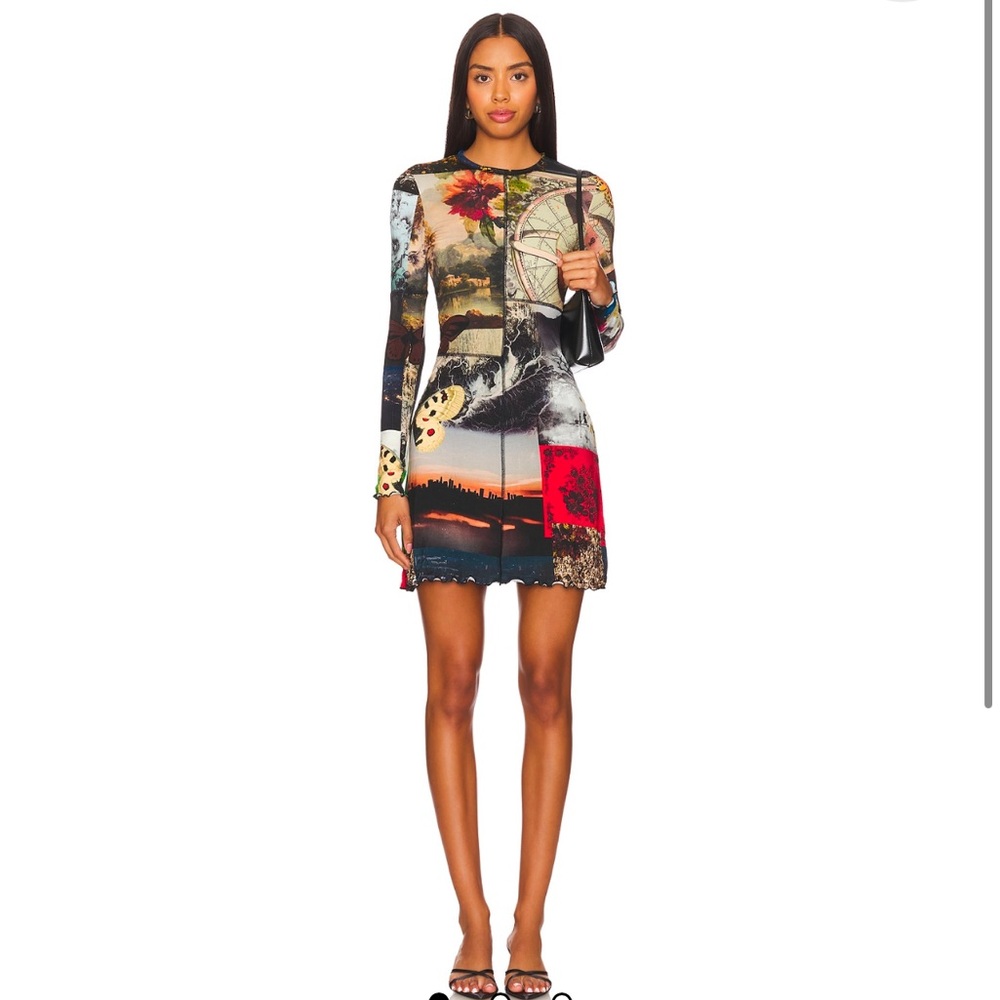 Alice + Olivia Delora Photo Print Long Sleeve Mesh Minidress